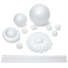 22 Piece 3D Solar System Model Kit for Crafts, Outer Space Science Projects, White Polystyrene Foam Balls for Painting and Coloring, Spheres and Dowels Included