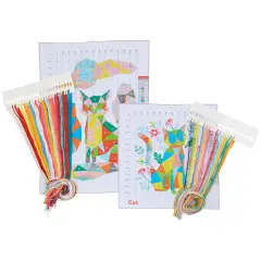 Pack of 2, Fox and Cat Stamped Counted Cross Stitch, Embroidery Beginner Kit with 11 CT Cloth, Needles, Thread Multicolor