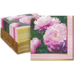 Pink Peony Napkins for Flower Party (6.5 x 6.5 In, 150 Pack)
