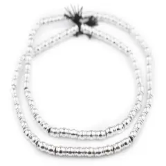 The Bead Chest Shiny Silver Beveled Barrel Beads 6x5mm Unusual White Metal Large Hole 24 Inch Strand