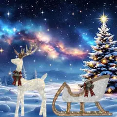 Light-Up Silver Deer & Sleigh 48" Deer Pulling 38" Sleigh Holiday Decoration