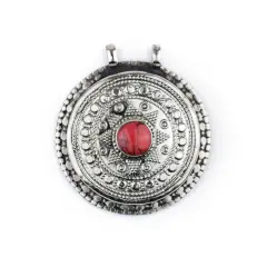 The Bead Chest Coral-Inlaid Afghan Tribal Pendant (42x46mm)