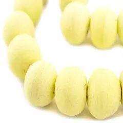 The Bead Chest Jumbo Pastel Yellow Opaque Recycled Glass Beads 29mm Ghana African Sea Glass Round Large Hole 30 Inch Strand Handmade