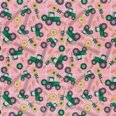 Mook Fabrics Farm Tractors Printed PUL Fabric [60 in. Wide] - By The Yard Pink