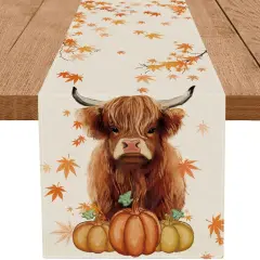 Fall Table Runner Cow Pumpkin