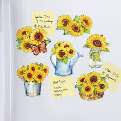 Collections Etc 6-Piece Charming Wooden Sunflower Refrigerator Magnets Set
