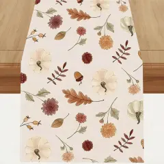 Linen Fall Table Runner - Leaves Pumpkin
