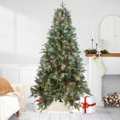 Northlight 7ft Pre-Lit Frosted Mixed Berry Pine Artificial Christmas Tree - Clear Lights Green