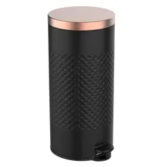 Retro Round Step On Trash Can 8 Gallon 30 Liter Carbon Steel Slow Close Lid with Removable Inner Bucket Black/Gold