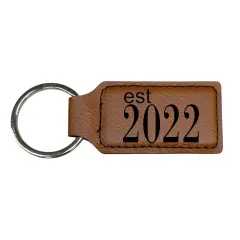 Keychain - Rectangle -Est 2022 - Leather Rawhide/Black