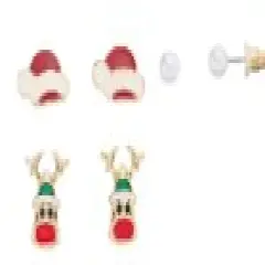Festive Earrings Set of 3, Reindeer, Santa Hat, Peal Studs, Christmas Rudolph Xmas Earring for Women Jewelry Costume