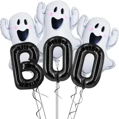 6 Pcs Halloween Black BOO and Ghosts Foil Balloons