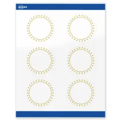Avery Printable Round Labels, Gold Border with Gold Dots, 3" Diameter, Glossy White Round Labels, Permanent, Laser/Inkjet, 60ct, Great for Product Labels