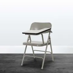 Emma and Oliver 2 Pack Premium Steel Folding Chair with Left Handed Tablet Arm Beige