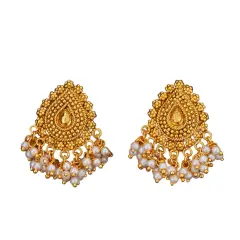 Indian Jhumka Earrings for Women - Indian Jhumki Chandelier Small Tops Earring in Golden Tone Beaded Bollywood Style Dangle Earring Jewelry for Bride | Birthday Gift for Her Moti Pearl