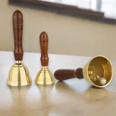 Solid Brass Bell Hand Call Bell for School Teacher Indian Weddings Christmas Pooja Room Temple Handheld Extra Loud Prayer Bells with Wooden Handle - Perfect for any Occasion