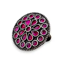Classic Zodiac Ring Oxidised Plating Women Rings Open Wrap Finger Rings Adjustable Indian Bollywood Jewelry Antique Vintage Knuckle Boho Jewelry for Women - Gift for Her Ruby