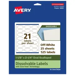 Avery Dissolvable Labels, 1-1/8" x 2-1/4" Oval Scalloped