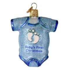 Old World Christmas 3.25 In Blue Baby Sleeper Christmas Tree Ornament , Infant Dress