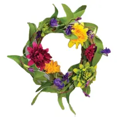 Bright Mixed Prairie Daisy Ring with Green Leaves for Candle Holders and Decorative Accents