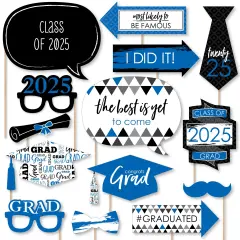 Big Dot of Happiness Blue 2025 Graduation Party Photo Booth Props Kit - 20 Count