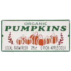 Multi-Color Embossed Metal Fall Sign with Organic Pumpkin Graphics and Keyhole Hangers for Wall Decor