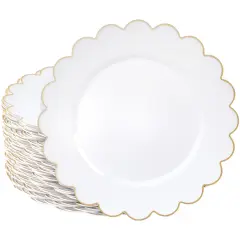 White Plastic Plates with Gold Scalloped Edge (9 Inches, 50 Pack)
