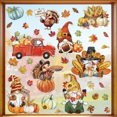 Fall Gnome Window Clings - Thanksgiving Turkey Pumpkin Red Truck