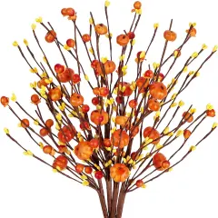 Set of 4 Artificial Fall Orange Berry Stems with Pumpkins Sprigs