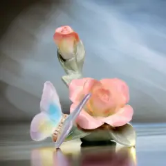 Ceramic Butterfly With Rose Figurine, Home D&eacute;cor, Gift for Her, Gift for Mom, Nature Lover D&eacute;cor, Cottagecore