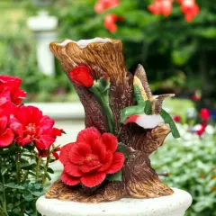 Ceramic Hummingbird with Hibiscus Flower Vase, Home D&eacute;cor, Gift for Her, Gift for Mom, Birdwatcher Gift, Vintage Decor