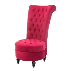 Rich Red Velvet Tufted High Back Accent Chair with Birch Wood Frame and Padded Cushion