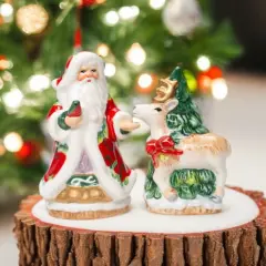 Ceramic Christmas Victorian Harvest Santa & Reindeer Salt & Pepper Shakers, Home D&eacute;cor, Gift for Her, Gift for Mom, Kitchen D&eacute;cor