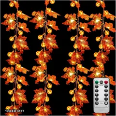 Fall Decor Lighted Maple Leaf Garlands