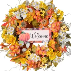 22 Inch Fall Wreaths for Front Door Outside, Pumpkin Sunflowers