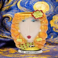 Ceramic Blonde Lady Brush or Pen Holder, Home D&eacute;cor, Gift for Her, Mom, Friend, or Coworker, Vanity D&eacute;cor