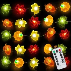 [8 Mode & Timer] 60LED 20Ft Fall Lights Pumpkin Maple Lights