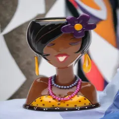 Ceramic African American Glam Girl Makeup Brush Holder, Home D&eacute;cor, Gift for Her, Mom, Friend, or Coworker, Vanity D&eacute;cor