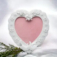 Ceramic Heart Shape Frame with Flowers and White Doves, Wedding D&eacute;cor or Gift, Anniversary D&eacute;cor or Gift, Home D&eacute;cor