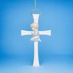 Ceramic Praying Boy On The Cross Wall Decor, Home D&eacute;cor, Religious D&eacute;cor, Religious Gift, Church D&eacute;cor, Baptism Gift