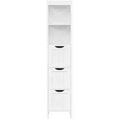 Bathroom Cabinet Tower with 3 Storage Drawers and 2 Shelves in White Wood Finish