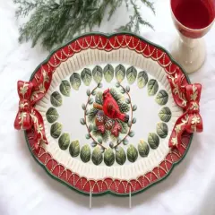 Ceramic Christmas Evergreen Holiday Robin Bird Tray, Home D&eacute;cor, Gift for Her, Gift for Mom, Kitchen D&eacute;cor, Christmas D&eacute;cor