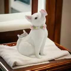 Ceramic White Cat With Butterfly Ring Holder, Home D&eacute;cor, Gift for Her, Gift for Mom, Kitchen D&eacute;cor, Cat Lovers Gift, Pet Loss Gift