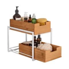 Seville Classics 2-Tier Bamboo Sliding Baskets White