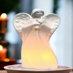 Ceramic Angel Holding Cross Night Light, Home D&eacute;cor, Religious D&eacute;cor, Religious Gift, Church D&eacute;cor, Baptism Gift