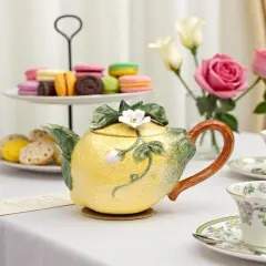 Hand Painted Ceramic Lemon Teapot, Gift for Her, Gift for Mom, Tea Party D&eacute;cor, Caf&eacute; D&eacute;cor, Farmhouse Kitchen D&eacute;cor