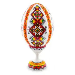 Rhombus Ukrainian Wooden Easter Egg Pysanka on a Stand 3.75 Inches