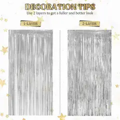 10 Pack Silver Themed Party Decorations, 3.3x6.6 ft DiscoFoil Fringe Curtains, Tinsel Backdrop, Wedding or Engagement Photo Booth Prop Streamer Backdrop for Birthday, New Year's Eve Countdown