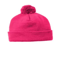Sport-Tek &reg; Solid Pom Pom Beanie Pink Raspberry