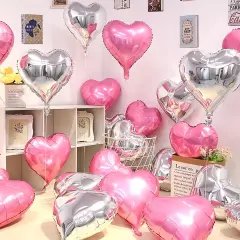 60 PCS Heart Shape Foil Balloons, 10 Inch Pink & Silver Heart Foil Balloons Mylar Heart Shaped Balloons Heart Balloons Aluminum Foil Balloons for Valentine Day Birthday Engagement Wedding